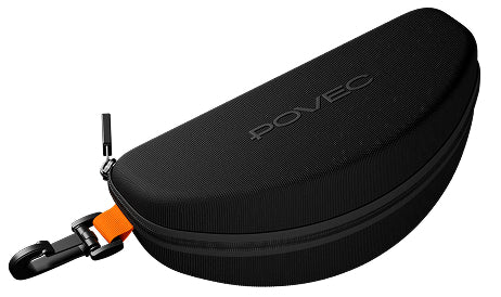 Black hard-shell case with orange zipper and 'POVEC' branding on a white background