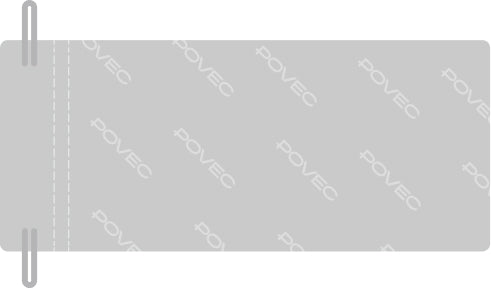 Gray towel with 'POVEC' branding on a gray background