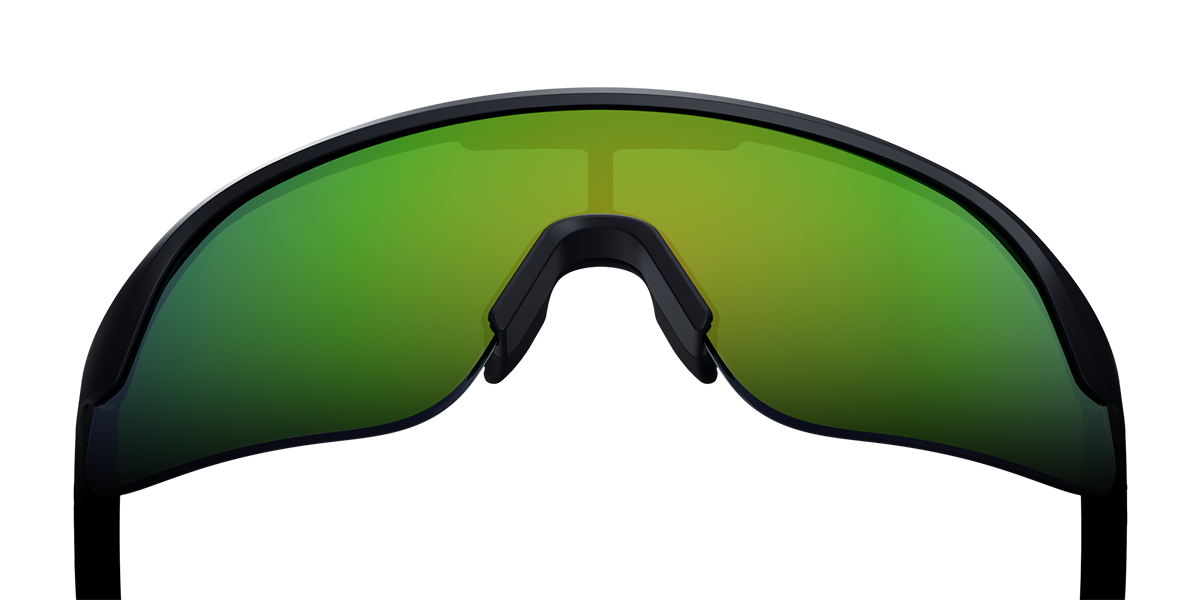 Sunglasses with green lenses and black frame on a white background